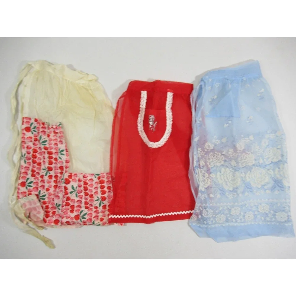 Vintage Hostess Half Apron Lot Glitter Sheer Flocked Organdy Red Blue